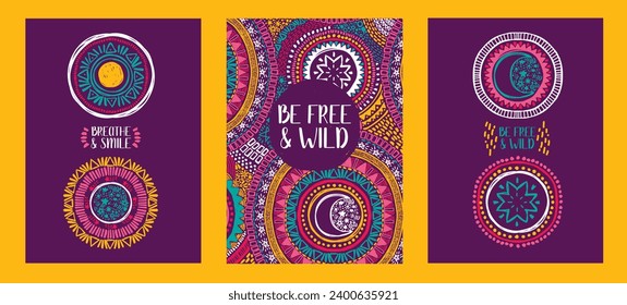 Set of cards for astrology symbols, vector illustration in hand drawn style
