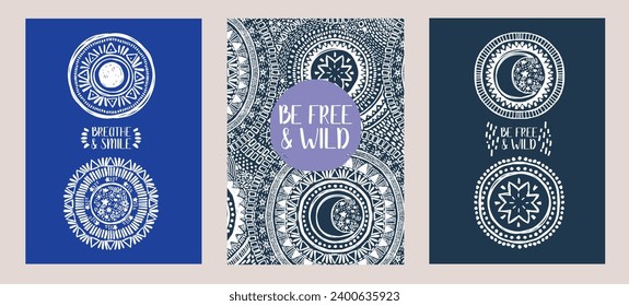 Set of cards for astrology symbols, vector illustration in hand drawn style
