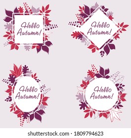 Set of cards from autumn leaves of burgundy and red colors