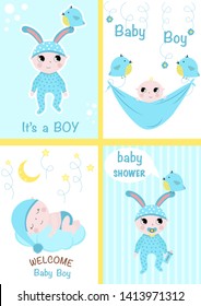 set of cards for baby boys - vector illustration, eps