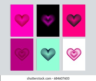 Set of cards with background illustration of heart. Modern line design
