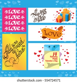 A set of cards, banners and leaflets for decoration of gifts on Valentine's Day.