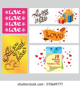A set of cards, banners and leaflets for decoration of gifts on Valentine's Day.