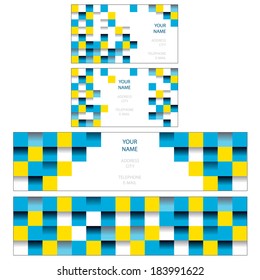set of cards and banners with mosaic tiles