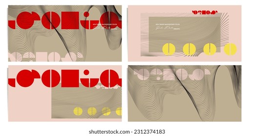 Set cards or banners Trend color Pale Khaki poster design Japanese style templates invitations to lines abstract background. Stock illustration artwork business style