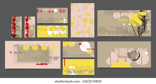 Set cards or banners Trend color Pale Khaki posters design Japanese style templates invitations to lines abstract background. Stock illustration artwork business style