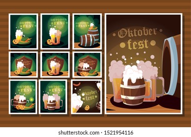 set of cards for beer festival oktoberfest vector illustration design