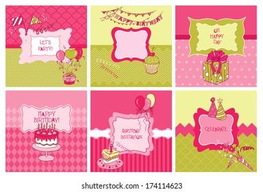 Set of Cards - Birthday and Party Theme - in vector