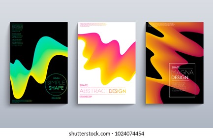 Set of cards with blend liqud colors. Futuristic abstract design. Usable for banners, covers, layout and posters. Vector.