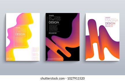 Set of cards with blend liqud colors. Futuristic abstract design. Usable for banners, covers, layout and posters. Vector.