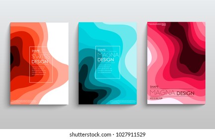 Set of cards with blend liqud colors. Futuristic abstract design. Usable for banners, covers, layout and posters. Vector.