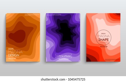 Set of cards with blend liqud colors. Futuristic abstract design. Usable for banners, covers, layout and posters. Vector.