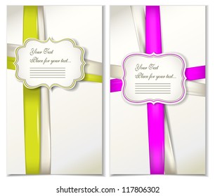 Set of cards with bows and ribbons in vector