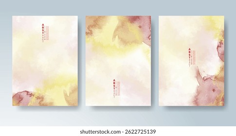 Set of cards with bright colorful vector watercolor background. Design for your date, postcard, banner.