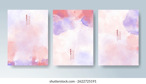 Set of cards with bright colorful vector watercolor background. Design for your date, postcard, banner.