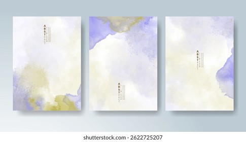 Set of cards with bright colorful vector watercolor background. Design for your date, postcard, banner.
