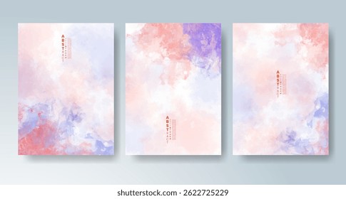 Conjunto de cartas com fundo colorido colorido colorido de aquarela. Projete para o seu encontro, cartão postal, banner.