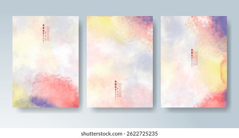 Set of cards with bright colorful vector watercolor background. Design for your date, postcard, banner.