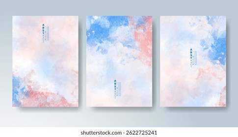 Set of cards with bright colorful vector watercolor background. Design for your date, postcard, banner.