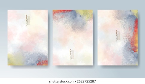 Set of cards with bright colorful vector watercolor background. Design for your date, postcard, banner.