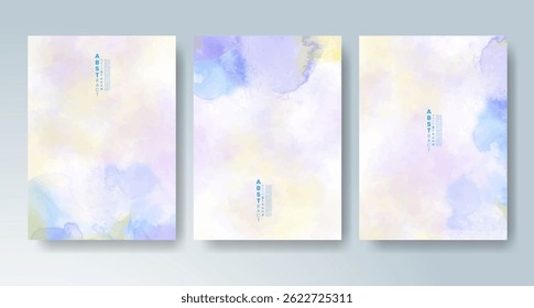 Conjunto de tarjetas con fondo de acuarela de Vector colorido brillante. Diseño para su fecha, postal, Anuncio.