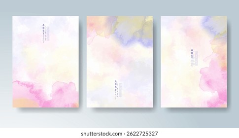 Set of cards with bright colorful vector watercolor background. Design for your date, postcard, banner.