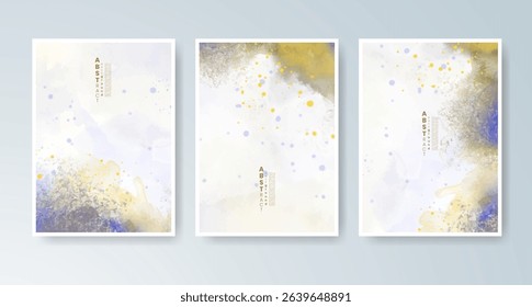Set of cards with bright colorful vector watercolor background. Design for your date, postcard, banner.