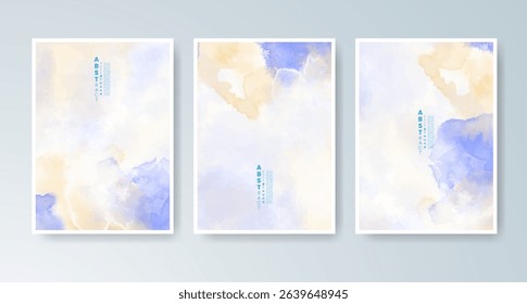 Set of cards with bright colorful vector watercolor background. Design for your date, postcard, banner.