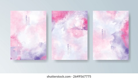 Set of cards with bright colorful vector watercolor background. Design for your date, postcard, banner.
