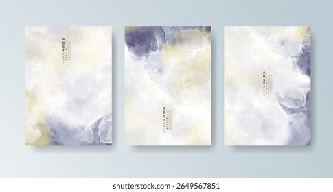 Set of cards with bright colorful vector watercolor background. Design for your date, postcard, banner.