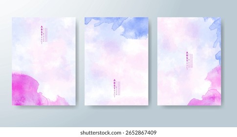 Set of cards with bright colorful vector watercolor background. Design for your date, postcard, banner.