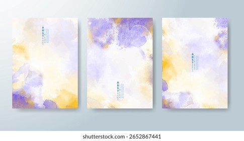 Set of cards with bright colorful vector watercolor background. Design for your date, postcard, banner.
