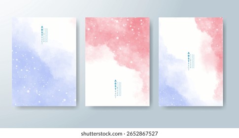 Conjunto de cartas com fundo colorido colorido colorido de aquarela. Projete para o seu encontro, cartão postal, banner.