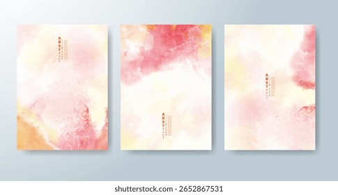 Set of cards with bright colorful vector watercolor background. Design for your date, postcard, banner.