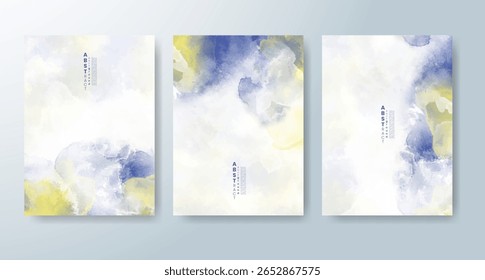 Conjunto de tarjetas con fondo de acuarela de Vector colorido brillante. Diseño para su fecha, postal, Anuncio.