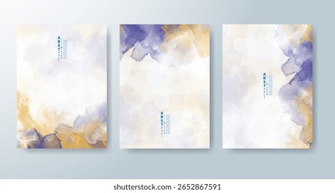 Set of cards with bright colorful vector watercolor background. Design for your date, postcard, banner.