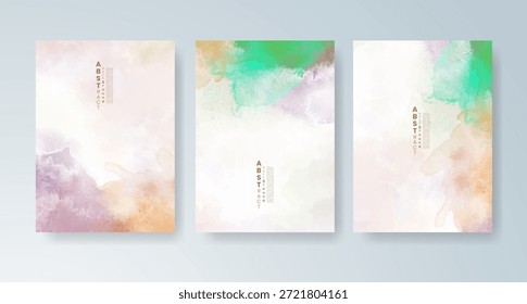 Conjunto de tarjetas con fondo de acuarela de Vector colorido brillante. Diseño para su fecha, postal, Anuncio.