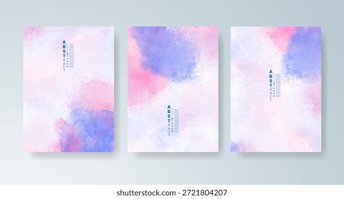 Set of cards with bright colorful vector watercolor background. Design for your date, postcard, banner.