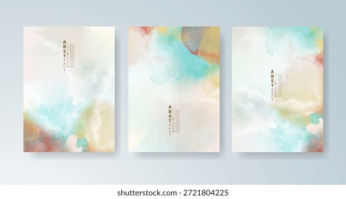 Conjunto de tarjetas con fondo de acuarela de Vector colorido brillante. Diseño para su fecha, postal, Anuncio.