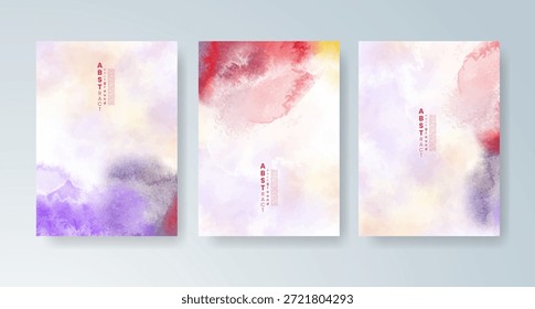 Conjunto de tarjetas con fondo de acuarela de Vector colorido brillante. Diseño para su fecha, postal, Anuncio.