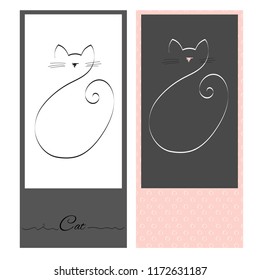Set of cards with a cat drawn in one line. Vector illustration