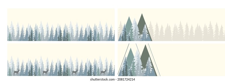 Set of cards for christmas with forest and deer