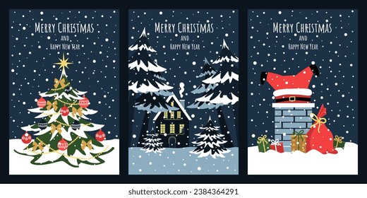 A set of cards for Christmas and New Year. Design elements for flyer, banner, postcard.