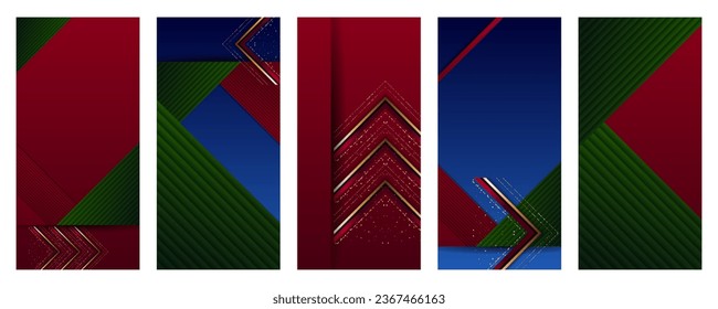 Set cards Christmas shiny glitter festive gold design red and green background abstract shiny color golden