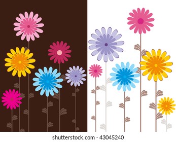 set of cards with colorful blossoms, vector illustration