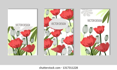 Set of cards, congratulation, flat style, floral design, hand-drawing, vector
