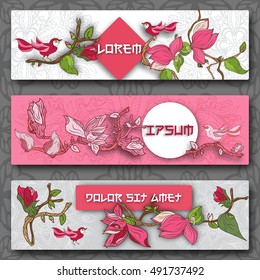 Set of cards for congratulations and invitations. design in the Japanese style.