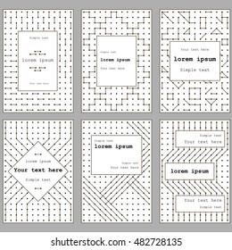 A set of cards for the cover and leaflets. Black-and-white. The form of lines and dots.
