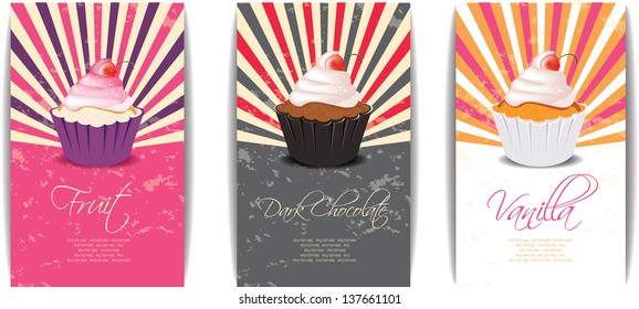 set of cards with cupcake, invitation