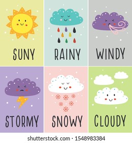 set of cards with cute baby weather - vector illustration, eps  